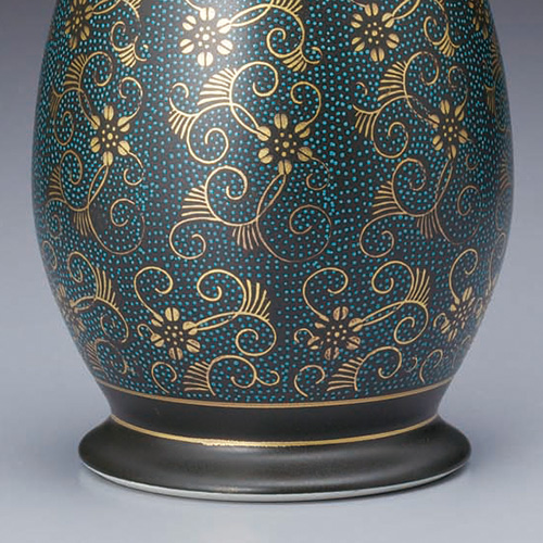 九谷/光竜☆花瓶・青粒鉄仙/箱付/25㎝X15㎝直径/