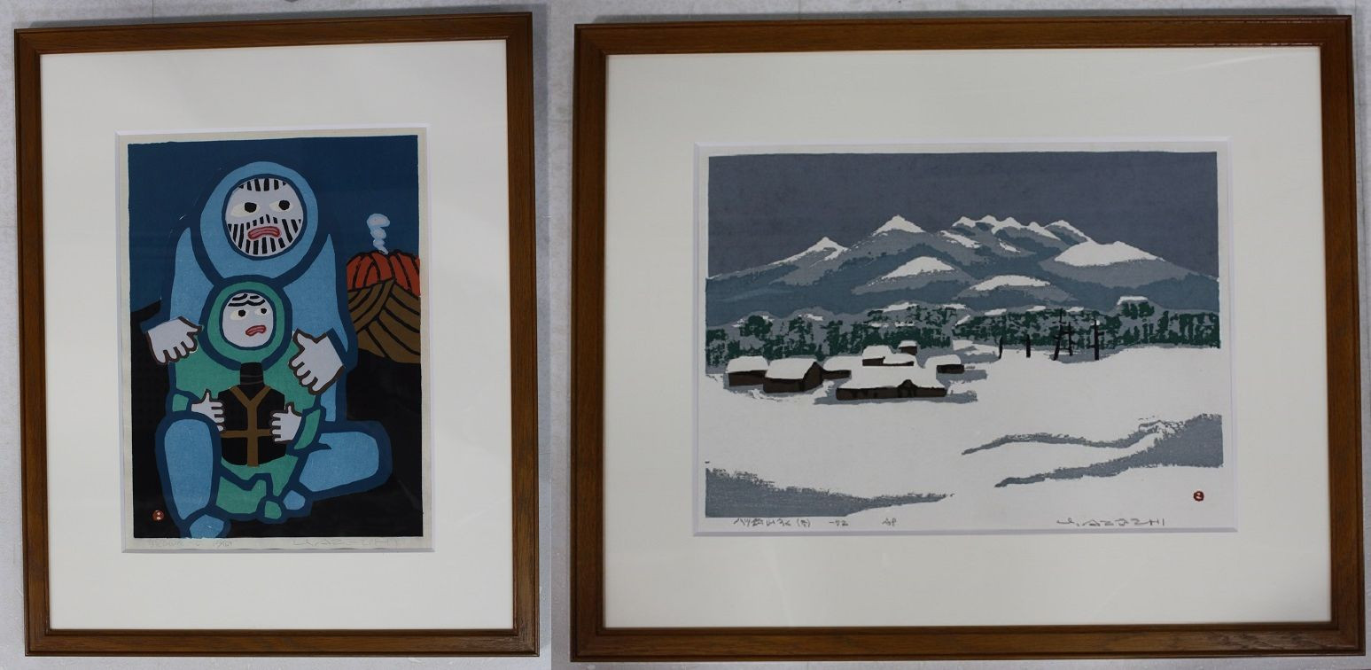 真作保証【畦地梅太郎柿と干魚65/350木版画額装】愛媛の版画家