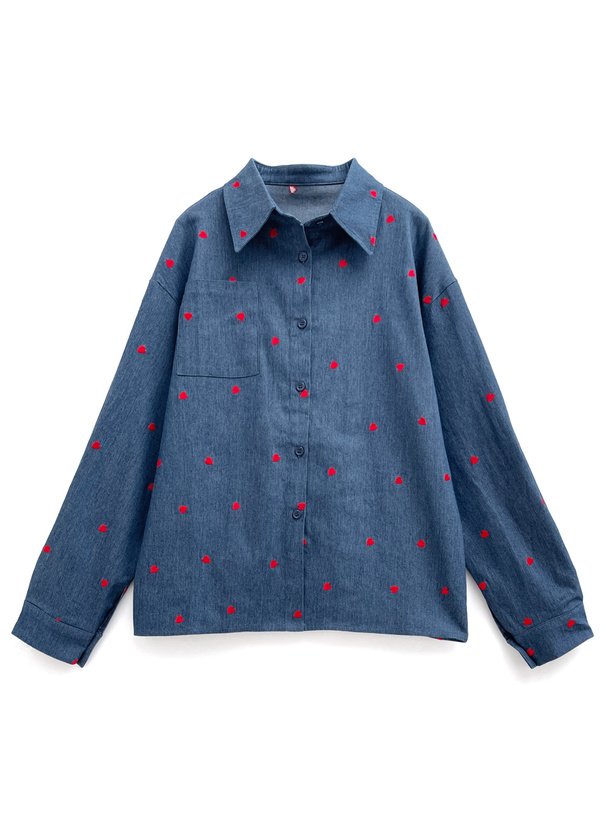 ハート柄デニムシャツ×プリーツスカパンセットアップ[at2273