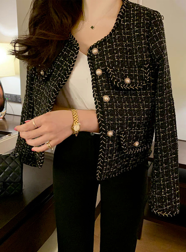 ラメツイードパールボタンノーカラージャケット[ks166] | レディース