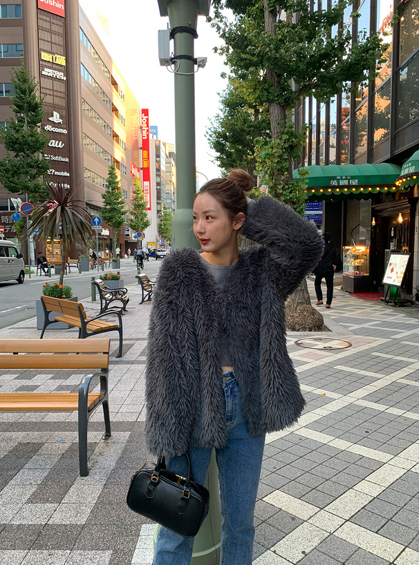 Vネックフェザーシャギーコート[nk83] | レディースファッション通販の