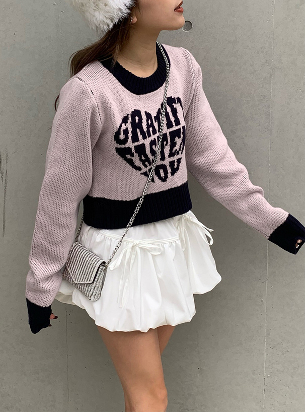 配色ハートロゴニットショート丈トップス[pa036] | レディース