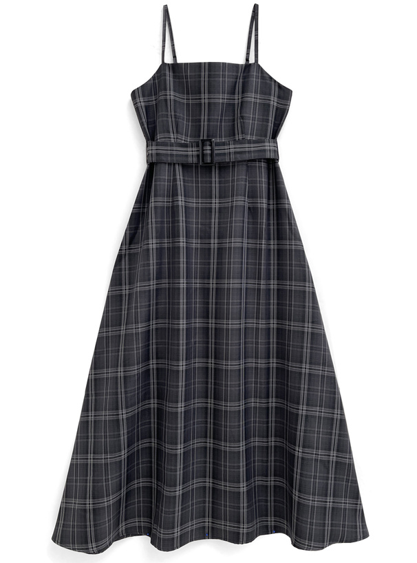 ベルト付きチェック柄フレアキャミワンピース[tg762] | レディース