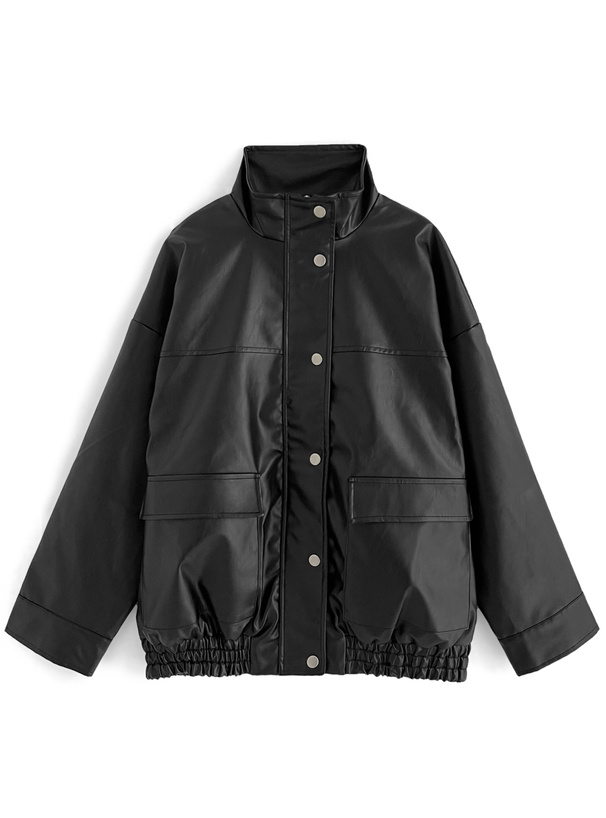 スタンドカラービッグレザージャケット[ze853] | レディース