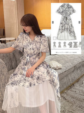 裾チュールプリーツ花柄ワンピース[al293] | レディースファッション