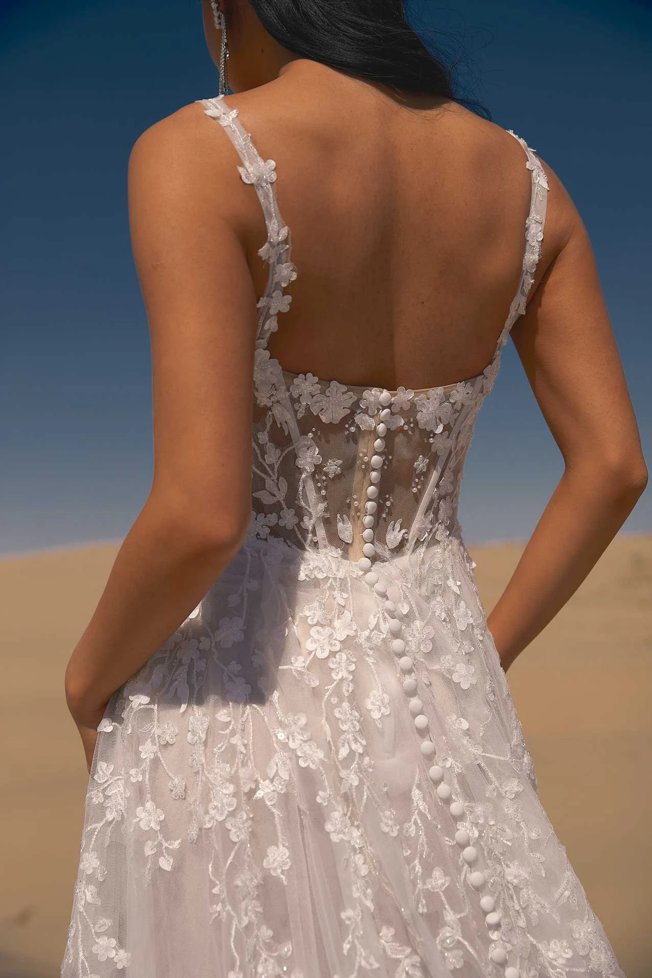 Romantic 3D Floral Corset A-Line Wedding Dress with Detachable