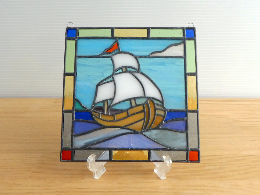 橋の上の天使ヴィンテージステンドグラス