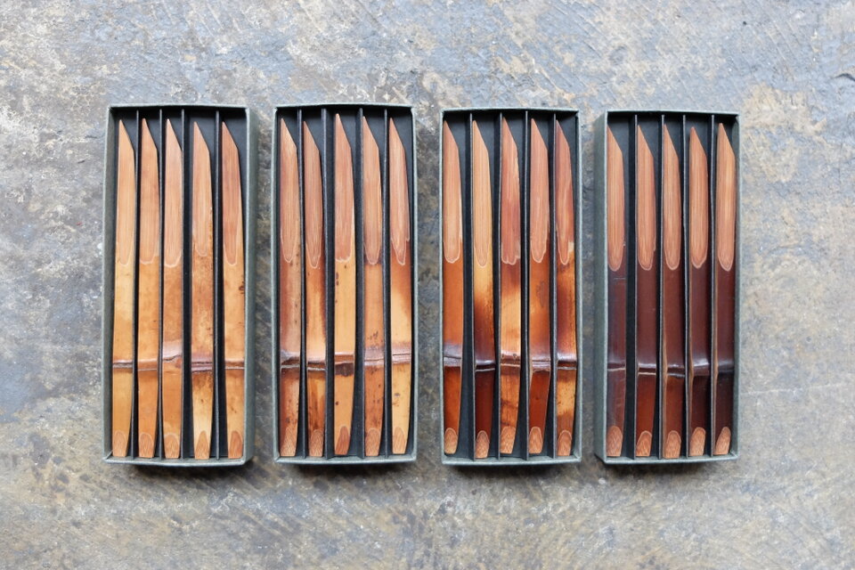 本煤竹挟継 茶杓・菓子箸・菓子切 3点組 閉店S.】本煤竹挟継茶杓・菓子