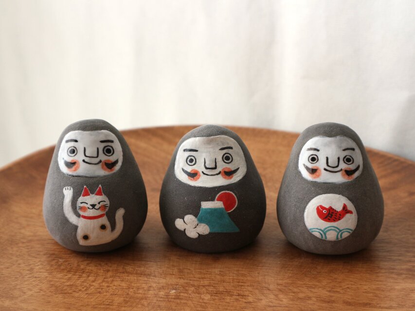 黒絵だるま （ 招き猫・富士山・鯛 ) | iichi 日々の暮らしを心地よく