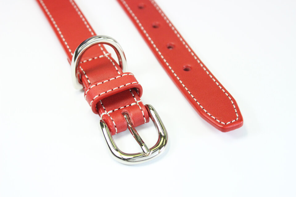 送料無料】本革首輪&リード セット〈中型犬〉 高級レザーヌメ革使用 赤