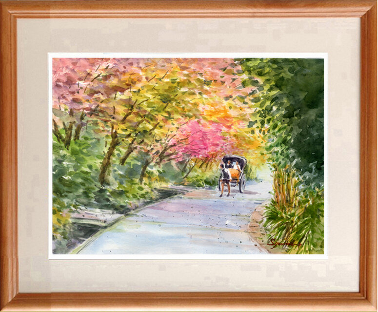 注文制作します 水彩画原画 紅葉の参道・鎌倉 ＃446 | iichi 日々の