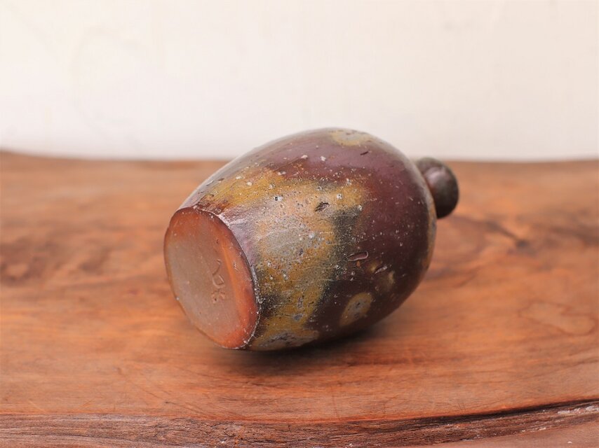 武田真】備前焼 花入 備前花入 箱付き 桟切 さんぎり なつめ花入 最大