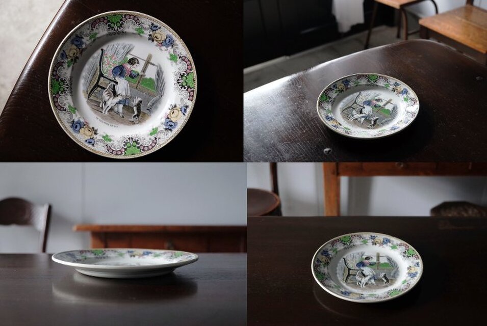 クレイユ&モントロー Creil&Montereau 彩色 グリザイユ皿 アンティーク