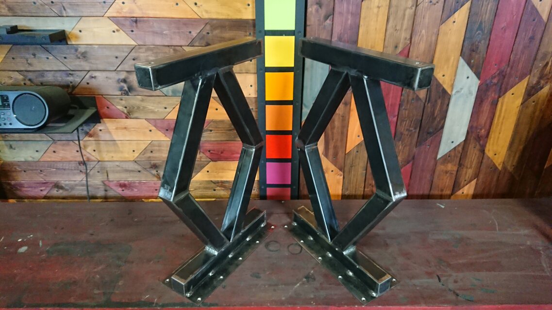 マットブラックでアイアンな極太＆チェーン鉄脚♪ 50×400×650mm マット