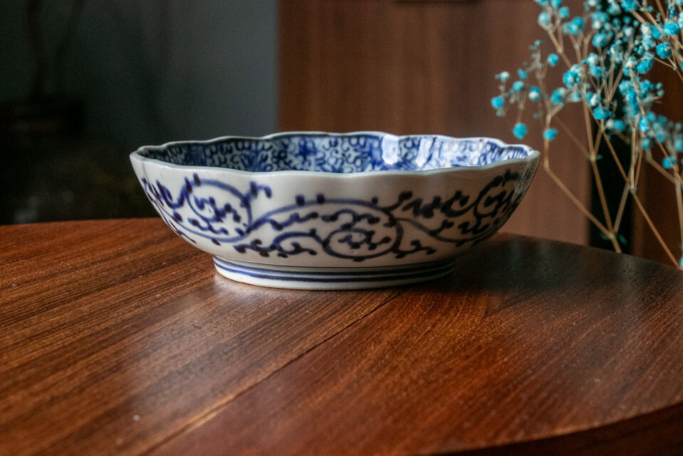 古伊万里 微塵唐草文 長皿 大明成化年製 古伊万里 染付 微塵唐草 成化