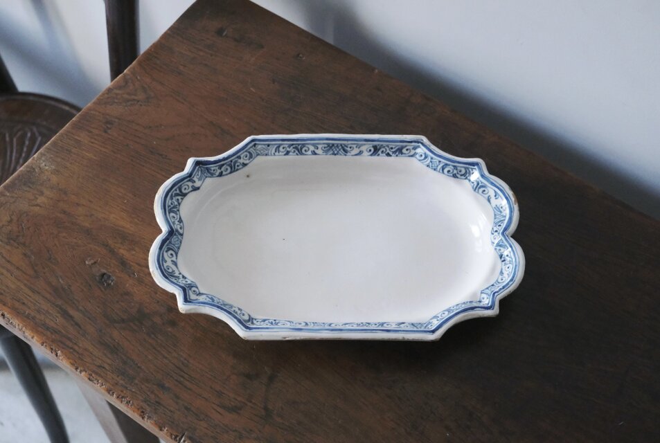 南仏陶器 18世紀 X印 オーバル皿 楕円皿 32cm フランス アンティーク