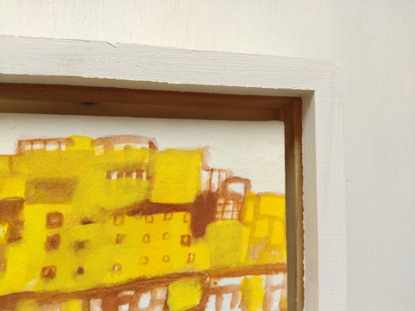 水彩画 石畳の道 木製フレーム付き 水彩画 石畳の道 木製フレーム付き