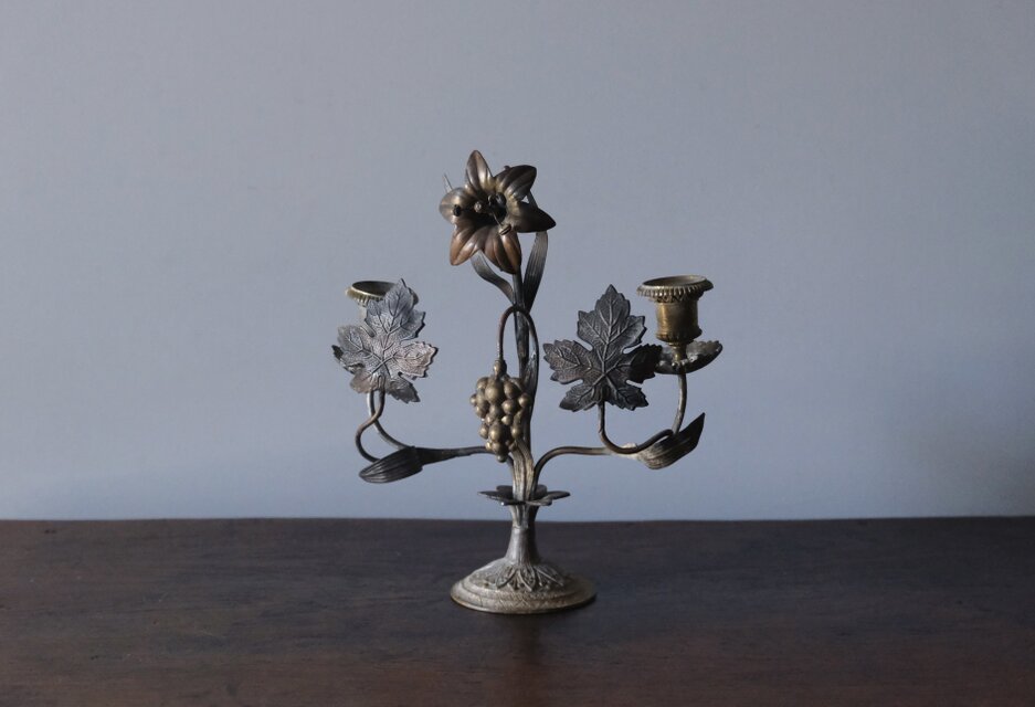 教会 燭台 百合 葡萄 キャンドル スタンド フランス アンティーク