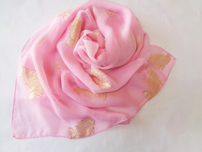 アンティーク シルク製 シルクシフォン 淡いピンクの薔薇 ロココ