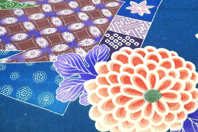 c0002 花尽くし紋様縮緬ハギレ130cm☆古布・古裂/絞り/錦紗ちりめん