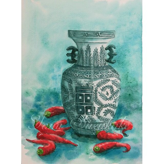 唐辛子とすだち 油絵 F3(273×220mm) 唐辛子とすだち 油絵 F3(273×220mm