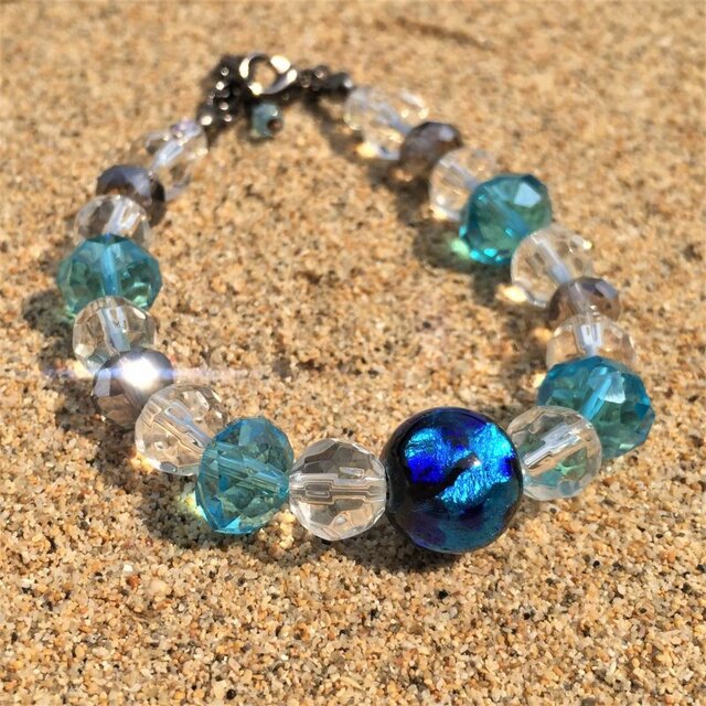 男女兼用 ブレスレット とんぼ玉 12mm ほたる玉 ガラス ビーズ 琉球