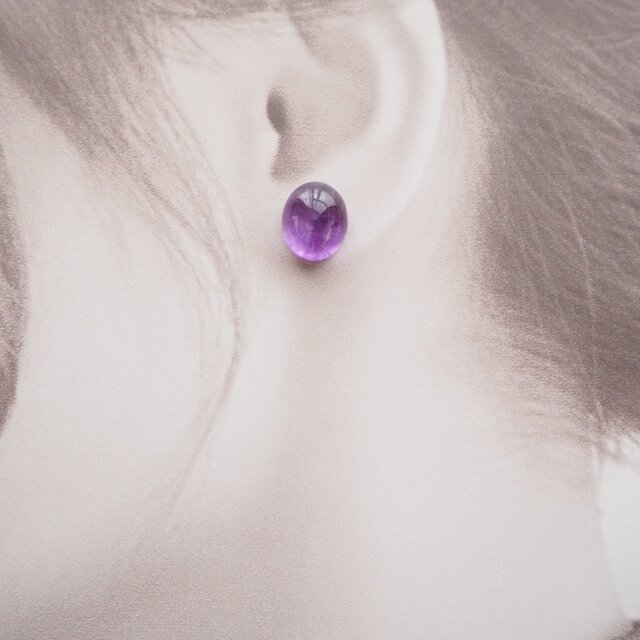 天然石 アメジストの一粒カボションピアス*14kgf | iichi 日々の暮らし