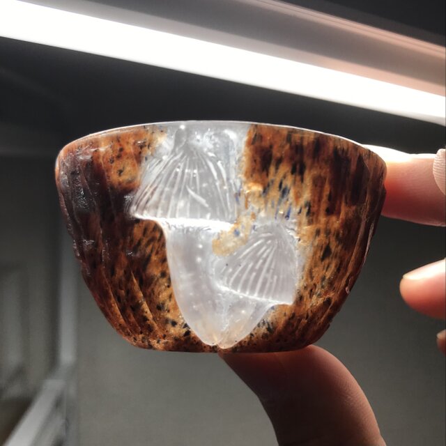 ガラス作家 佐伯泰典作 光るきのこぐい呑 パートドヴェール技法 光る