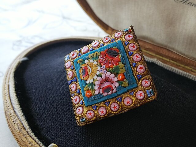 イタリアヴィンテージ マイクロモザイクブローチ ブルー 星