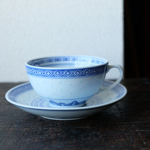 専用 中国 景徳鎮『玩玉』蛍手 龍文 デミタスカップ＆ソーサー5客 景徳