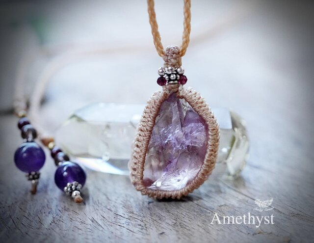 透明な紫☆アメジスト原石 マクラメネックレス1526 | iichi 日々の