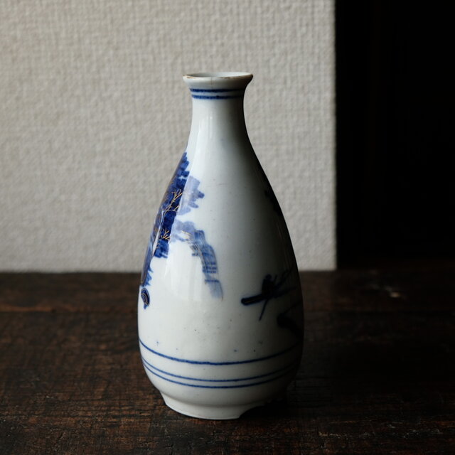 アウトレット品】染付山水で素敵◇九谷焼 ベロ藍染付金彩徳利 酒器