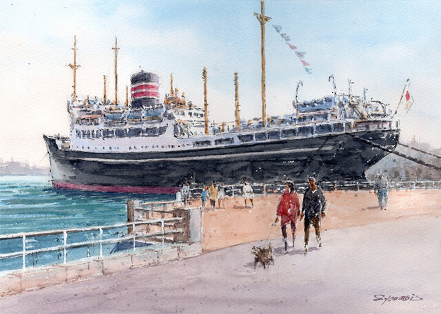 水彩画「山下公園から」 水彩画「山下公園から」 水彩画「山下公園から