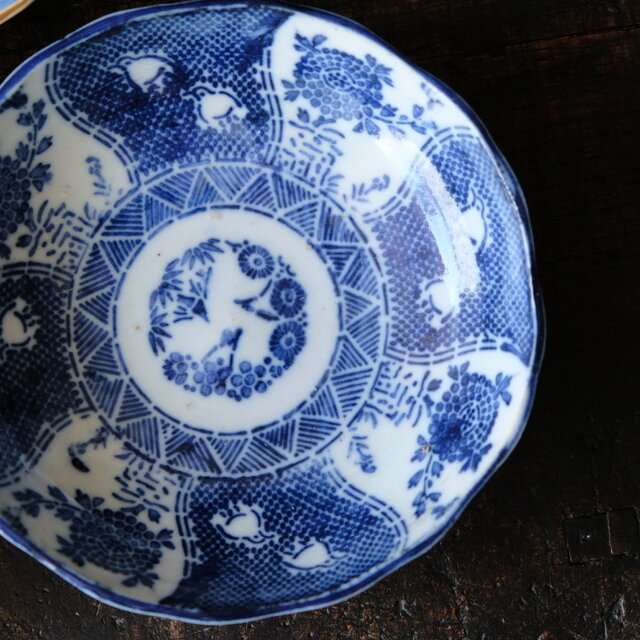 金継ぎ用に◇伊万里・瀬戸焼 染付・印判膾皿4客セット 骨董・antiques