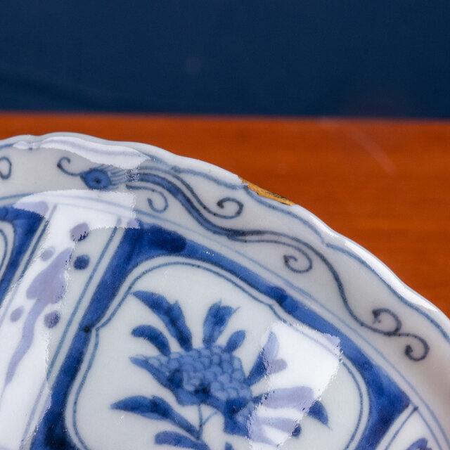 CM68】古伊万里 芙蓉手 染付皿 四客 江戸期 虫図 飛蝗 草花