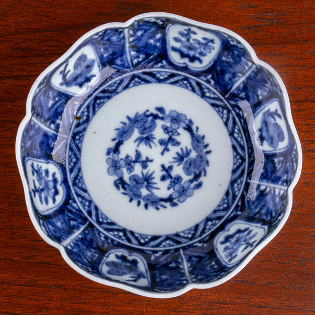 ♢江戸時代 1700年 古伊万里 染付 花唐草 龍紋様 輪花大皿 干支飾り