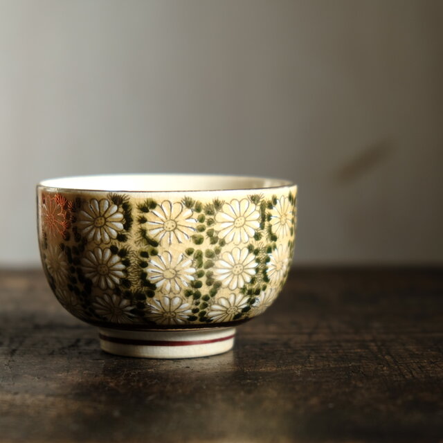 九谷 龍山 作 金彩色絵 虎図 百人一首 細字 特大 蓋付き 湯呑 九谷