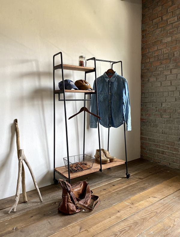 数量限定 CR3-G ハンガーラック 3段棚 収納 キャスター アイアン家具