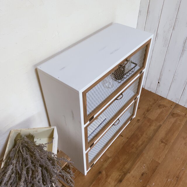 202.チキンネット扉 3段 キャビネット ナチュラルアンティーク カフェ