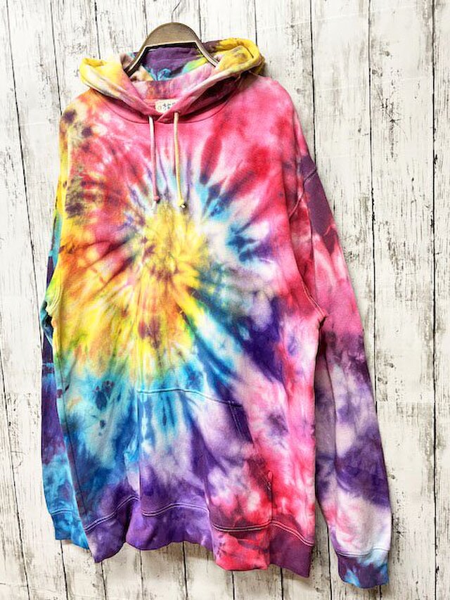 タイダイ染め プルオーバー フーディ XXLサイズ カラフル スパイラル