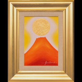 原画◎『桜と赤富士』○がんどうあつし和洋画○純金箔Liquitex膠日本画