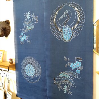 彦兵衛mini】リメイクやインテリアに！木綿藍染め暖簾〜丸に木瓜〜1112