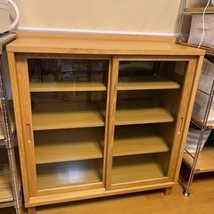 廃番品】無印良品 オーク材キャビネットガラス扉（引戸タイプ） 無印