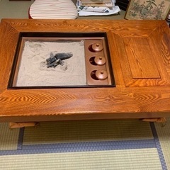 欅無垢材 囲炉裏型座卓 長火鉢 銅壺付