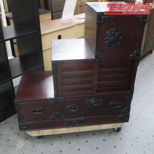 モービルハウス イタリア家具 電話台 3段チェスト 象嵌 アンティーク