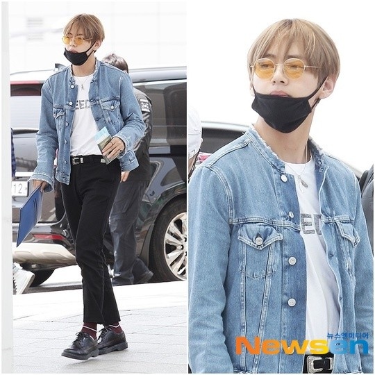 ファッションの天才“BTS（防弾少年団）のV、空港での個性溢れる