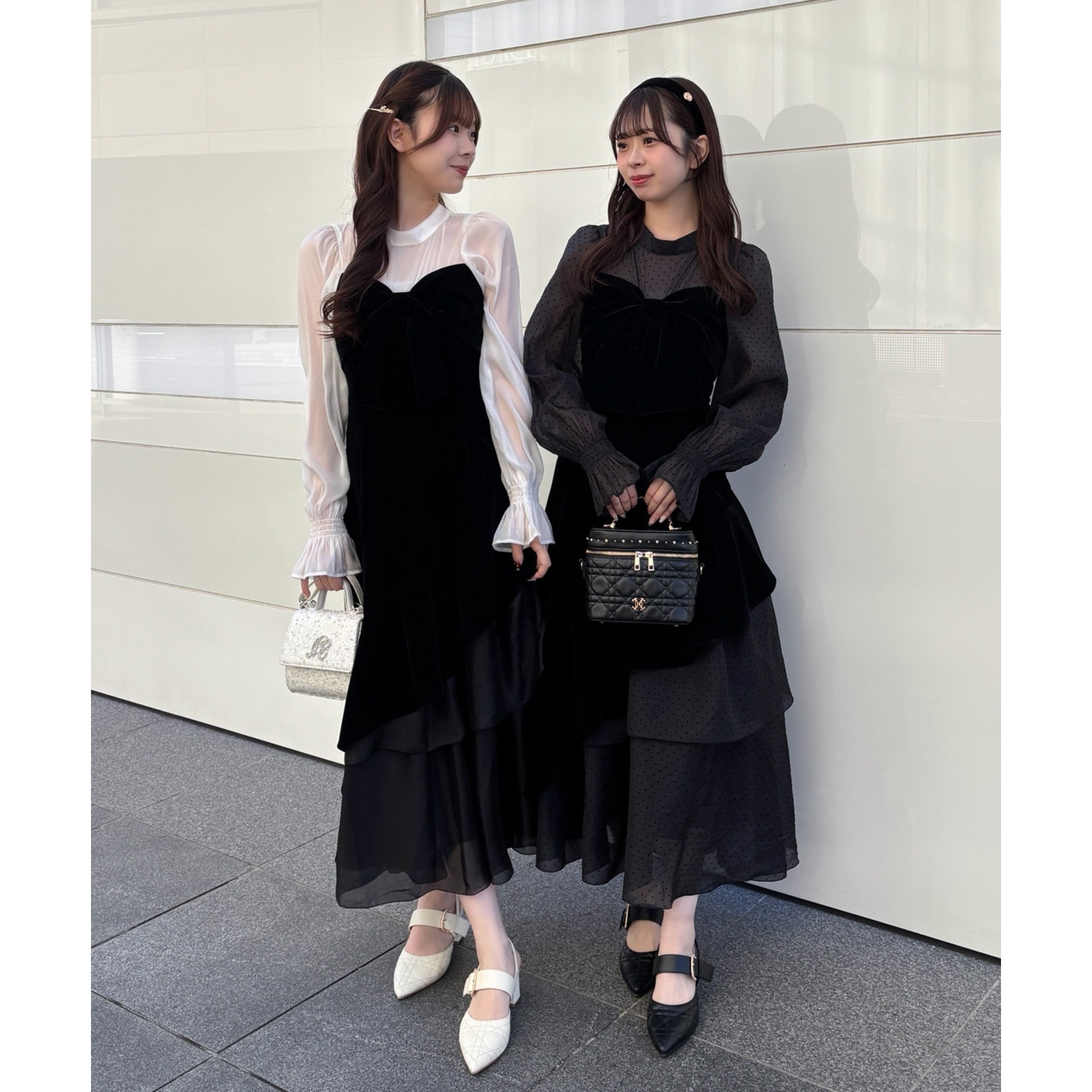 ベロアリボン異素材ロングワンピース | ファッション通販サイト NUGU