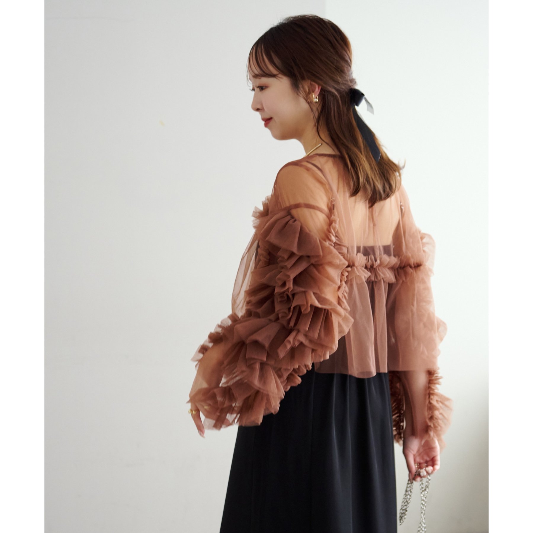 CAPRICIEUX LE'MAGE チュールフリルベロアワンピース CAPRICIEUX LE