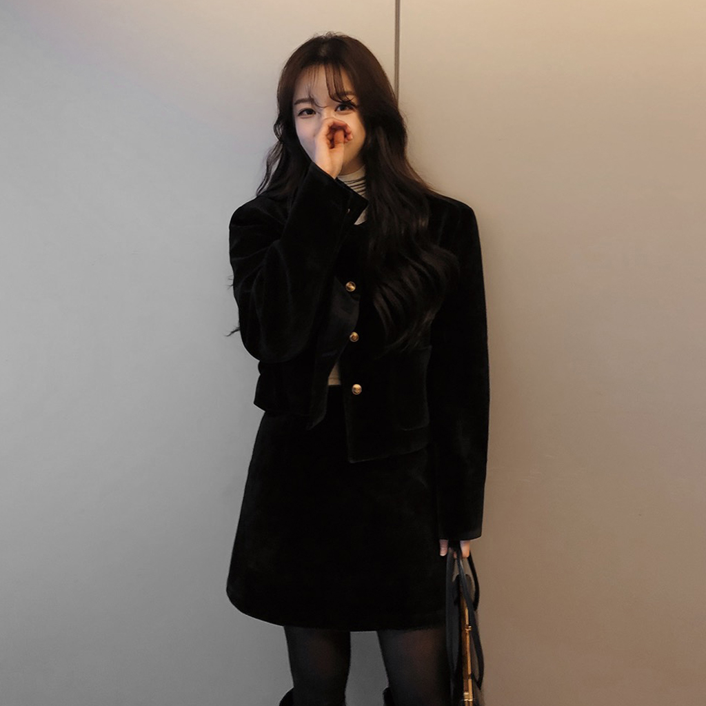 ベロア/ベルベットノーカラージャケット(set-up)-onecolor