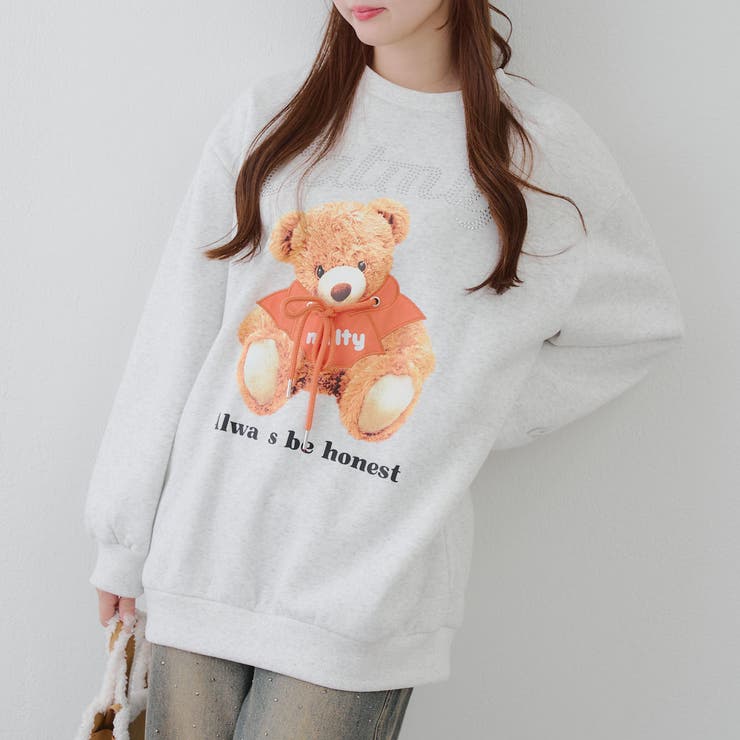 キラキラロゴクマ裏起毛プルオーバー[品番：NCLW0016854]｜NICE CLAUP
